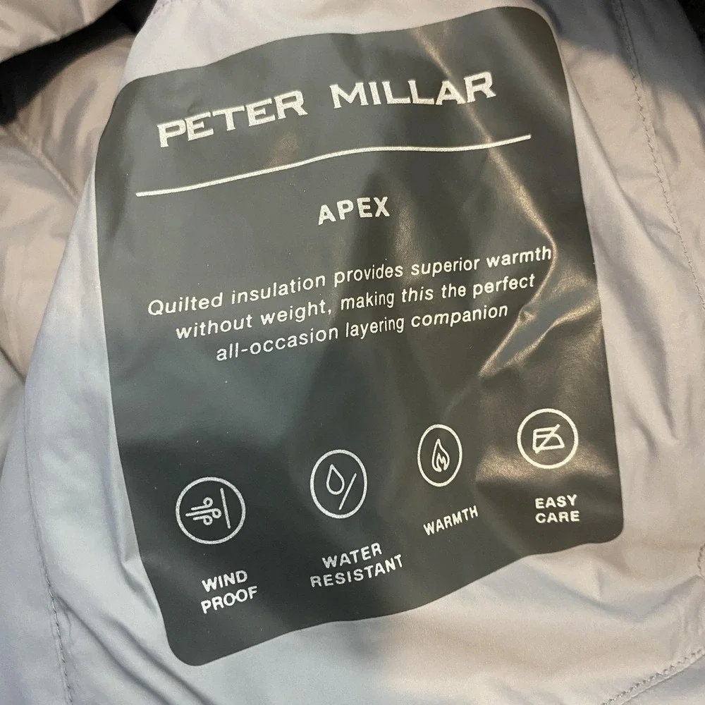 Peter Millar Vest Mens Large Gray Apex Puffer Full Zip Golf Dawson Oil Logo